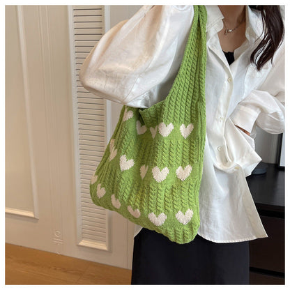 Love Print Color Block Simple Knit Shoulder Bag