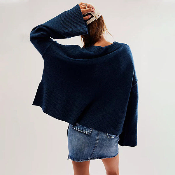 Solid Color Flared Sleeves Sweater
