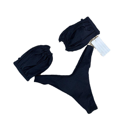 Solid Color Strapless Triangle Bikini Swimwear