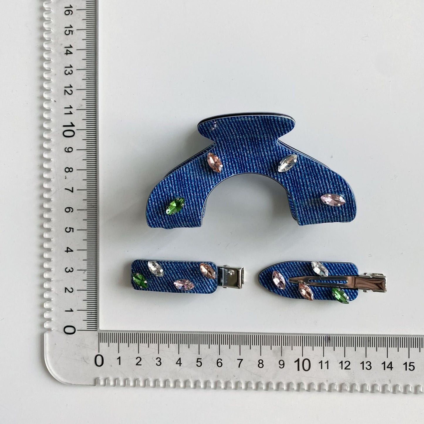 Cute Colorful Rhinestone Denim Style Hair Claw