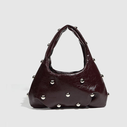 Fashion Studded Solid Color Dumpling Bag