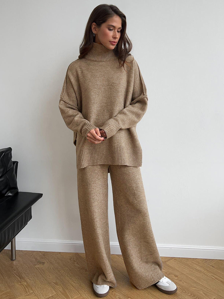 Loose High Collar Knit Sets