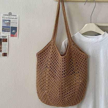 Solid Color Hollow Out Simple Beach Shoulder Bag