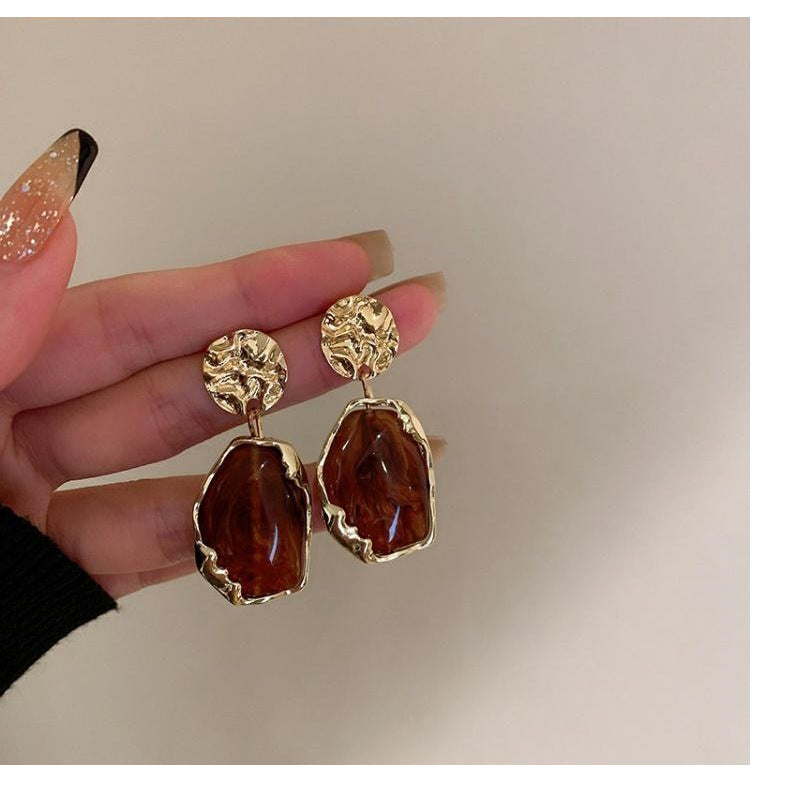 Vintage Gold Irregular Crystal Drop Earrings