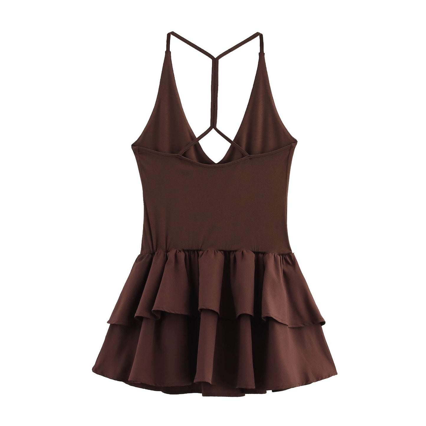 Trendy Solid Color Ruffle Hem Halter Dress