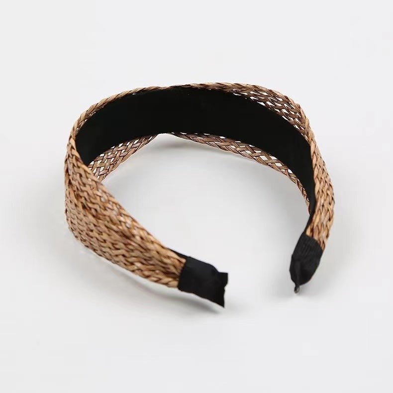 Cross Straw Knot Wide Headbands
