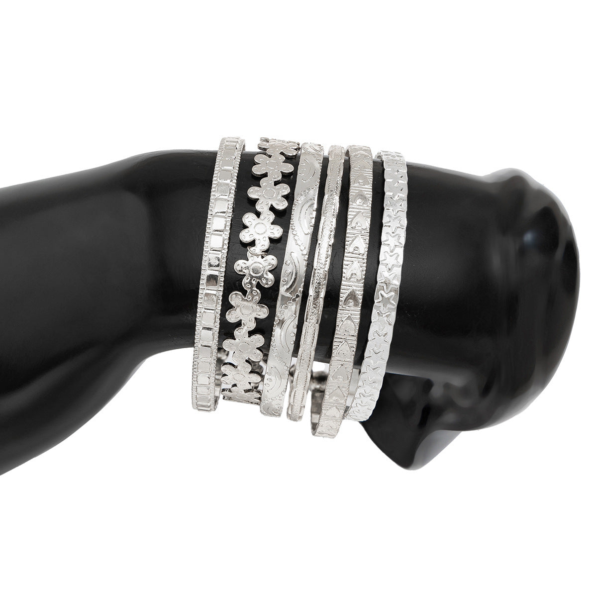 Simple Metal Heart Flower Bracelet Set