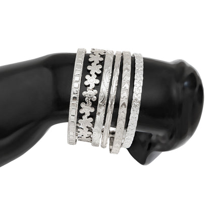 Simple Metal Heart Flower Bracelet Set