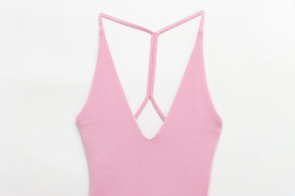 Simple Solid Color Halter Ruffle Dress