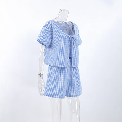 Plaid String Tie Homewear Sets