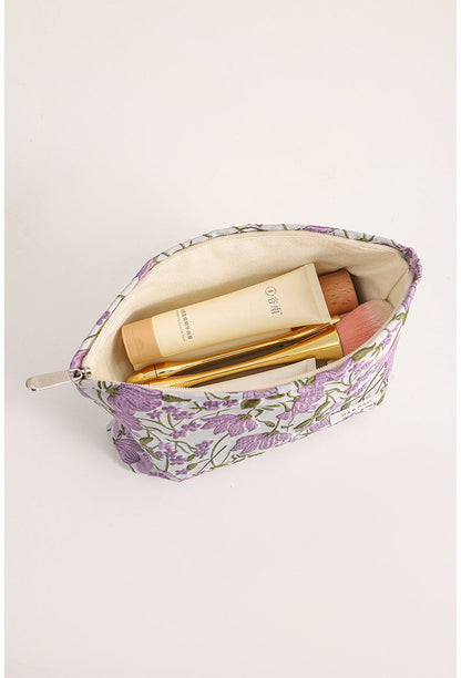 Purple Floral Jacquard Cosmetic Bag