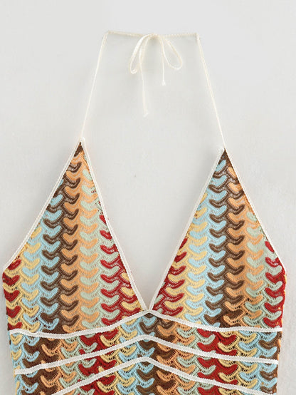 Crochet Printed Spaghetti Strap Maxi Dress