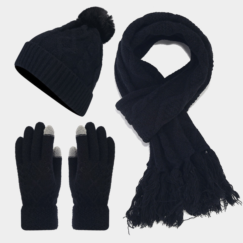 3PCS Solid Color Twist Tassel Hat & Scarf Sets