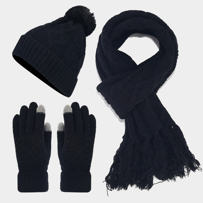 3PCS Solid Color Twist Tassel Hat & Scarf Sets