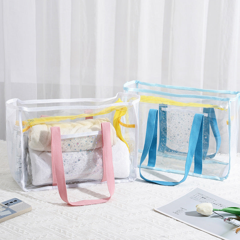Multicolor Clear PVC Nylon Large Capacity Zip Tote Bag