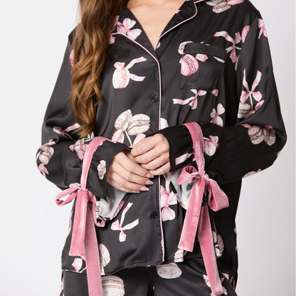 Sweet Cartoon Print Satin Sleepwear Set