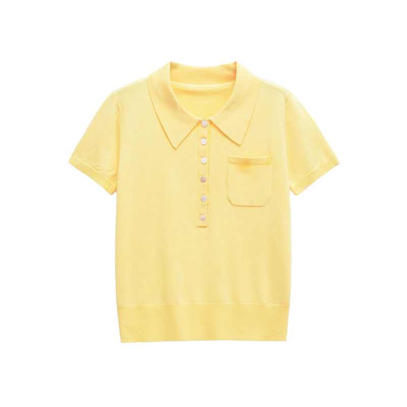 Casual Short Sleeve Solid Color Knit Top