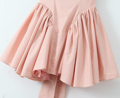 Solid Color Bow Tie Back Pleated Dress