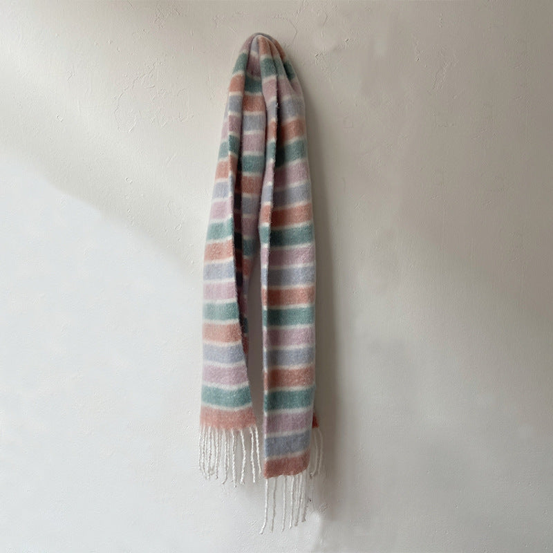 2+ Vintage Rainbow Stripe Tassel Scarves