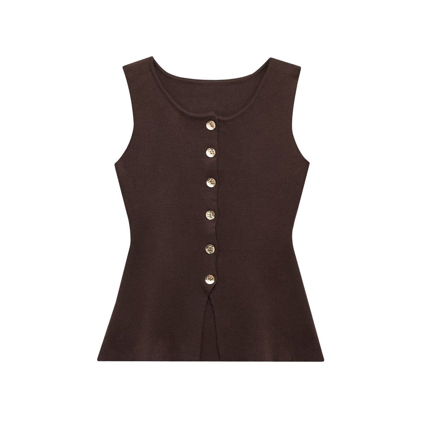 Round Neck Button Down Sleeveless Vest