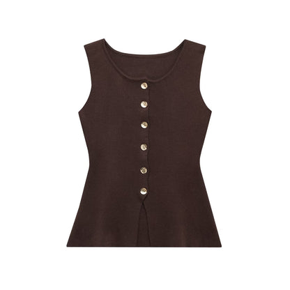 Round Neck Button Down Sleeveless Vest