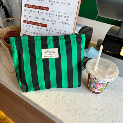 Color Block Striped Large Capacity Make Up Bag