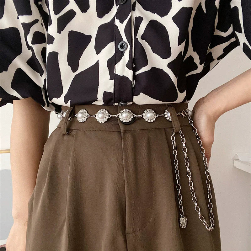 Pearl Metal Waist Chain Elegant Belt