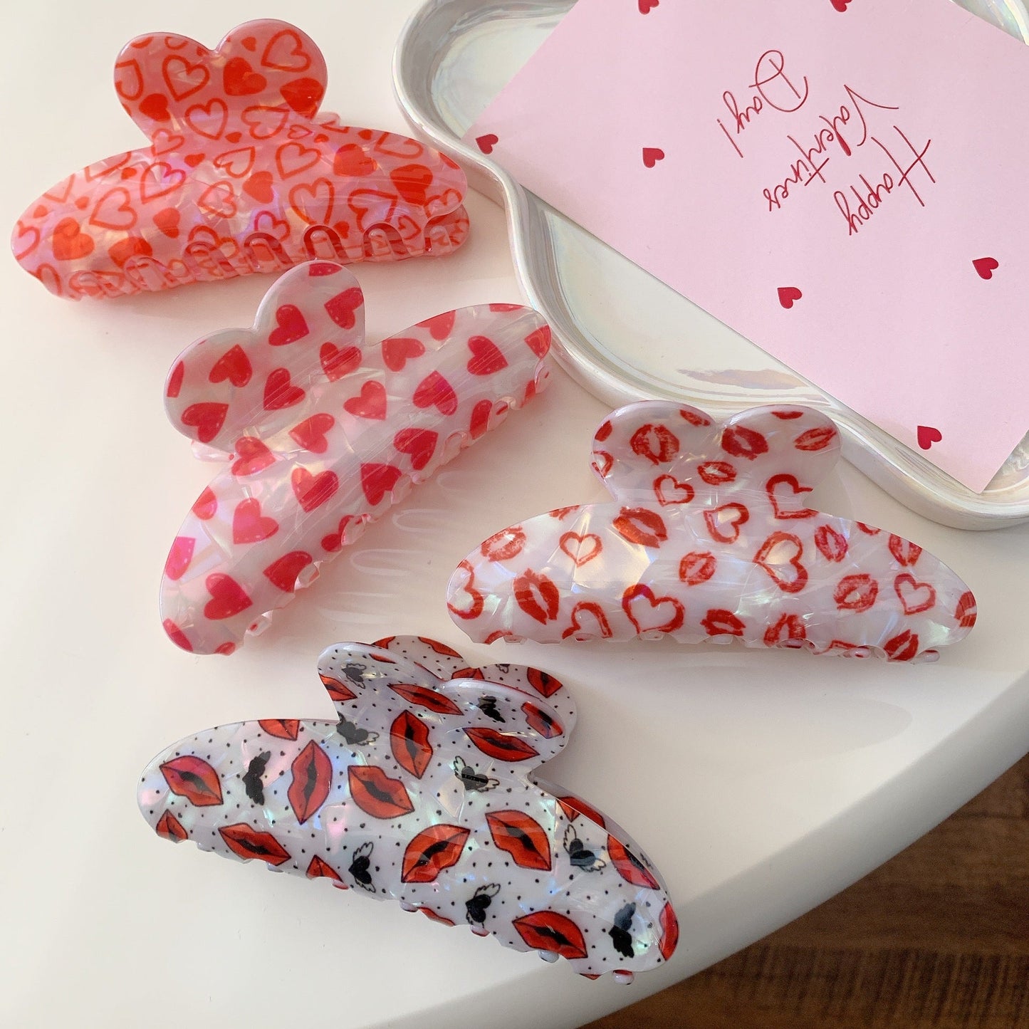 Cute Heart Print Hair Claw