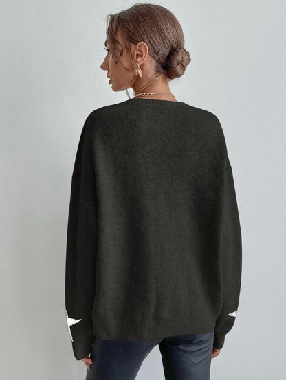 Round Neck Star Jacquard Pullover Sweater