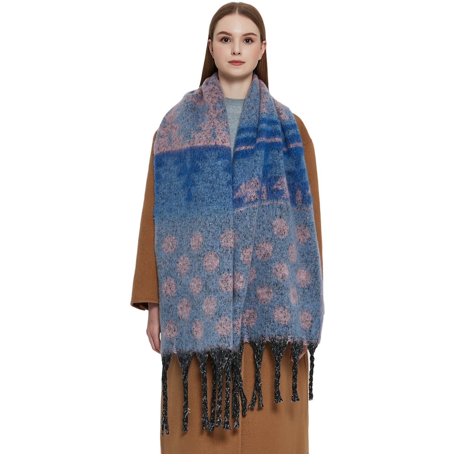 Contrast Color Print Tassel Scarves