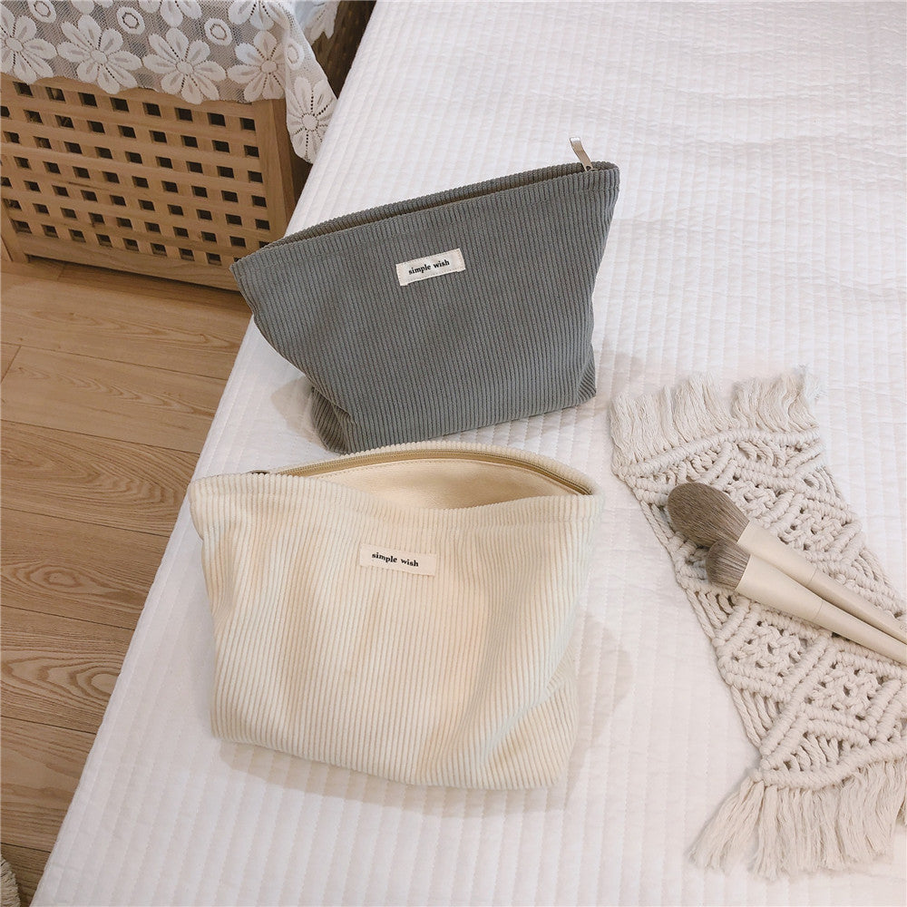 Versatile Solid Color Corduroy Cosmetic Bag