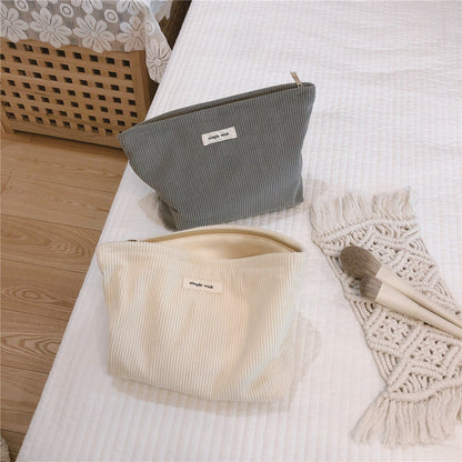 Versatile Solid Color Corduroy Cosmetic Bag