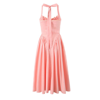 Casual Solid Color Pleated Halte Maxi Dress