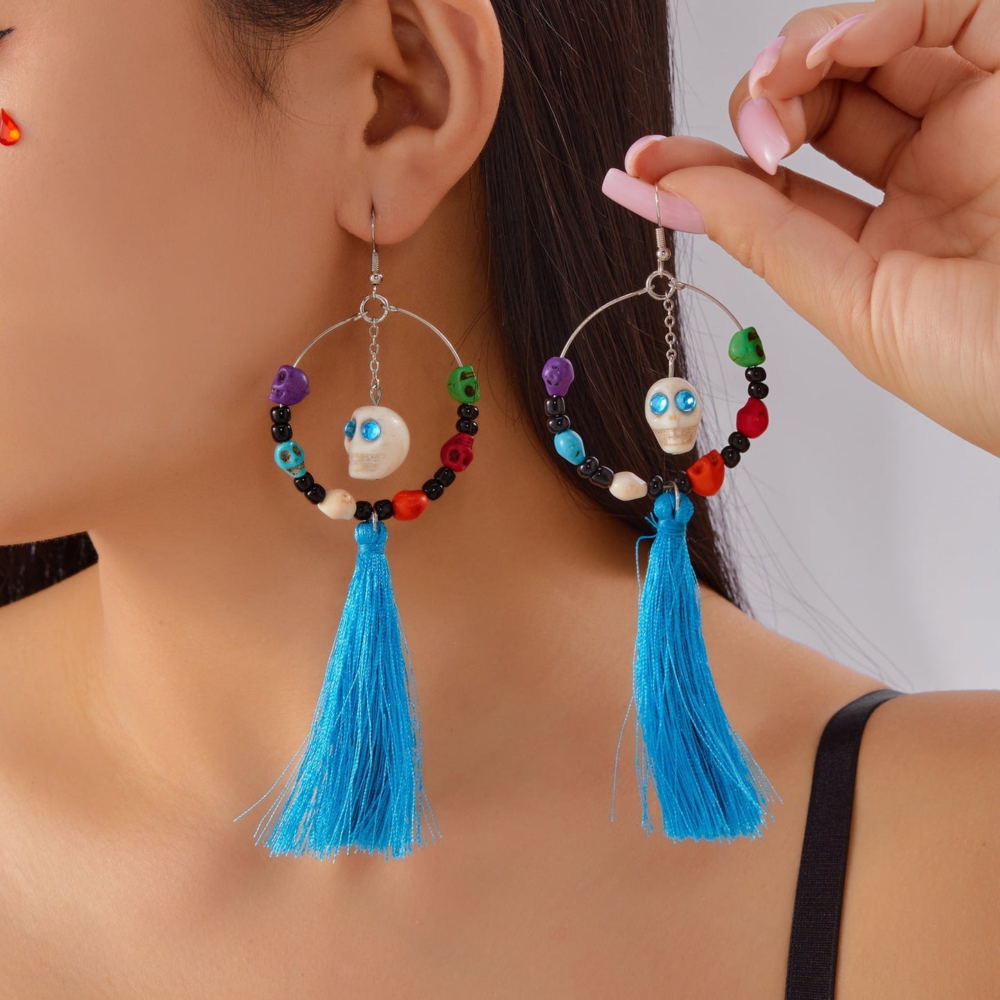 Funny Halloween Skeleton Tassel Drop Earrings