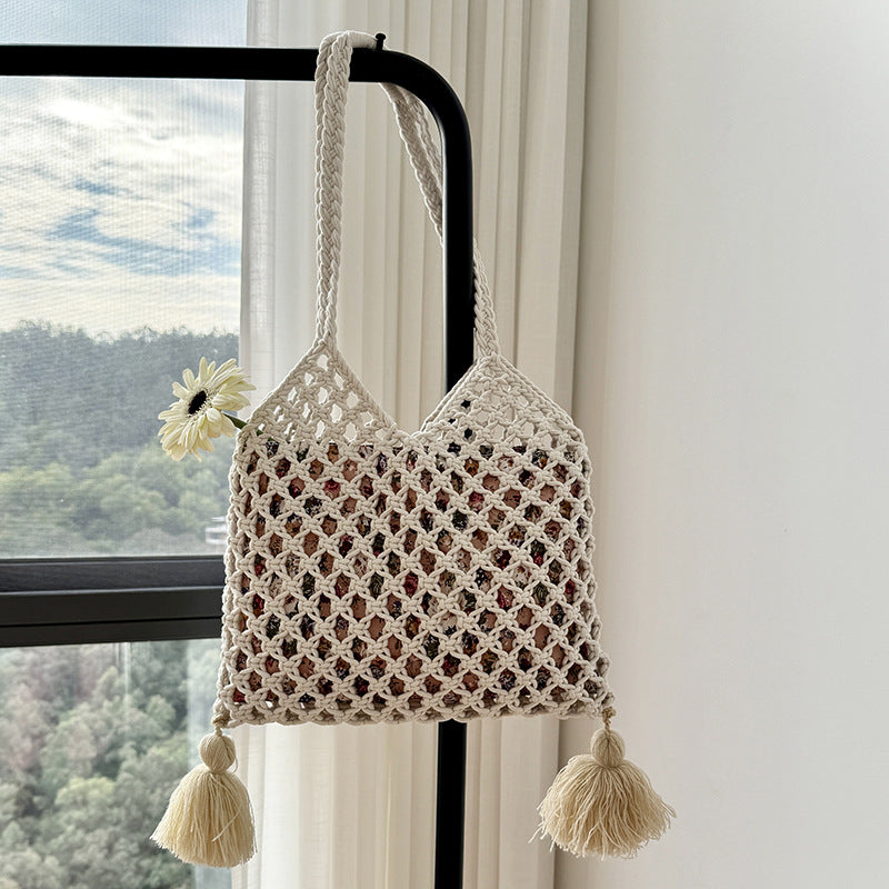 Tassel Hollow Braided Shoulder Bag