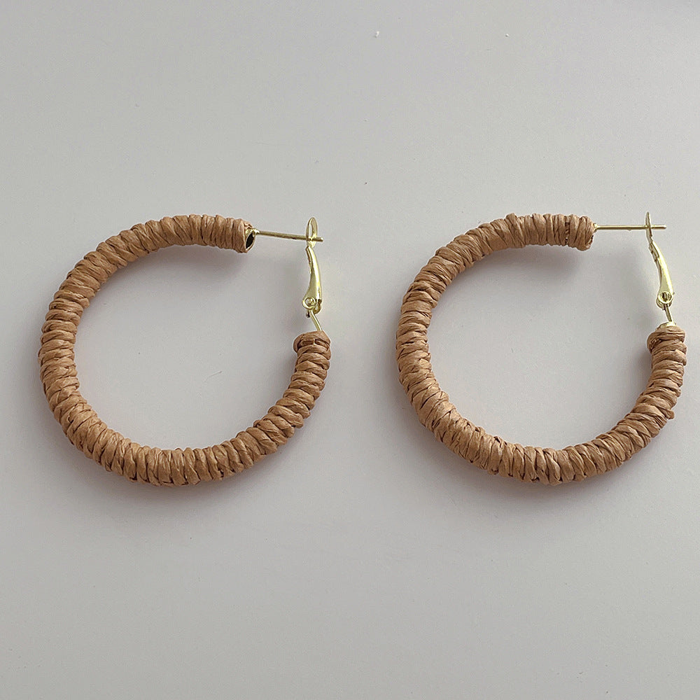 Vintage Cool Rattan Circle Hoop Earrings