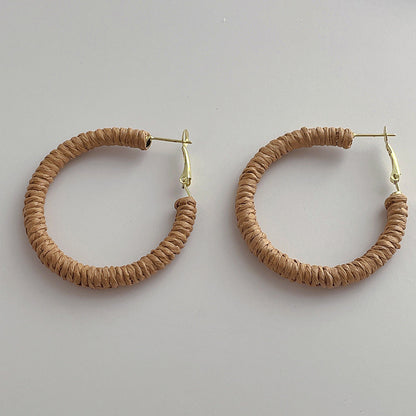 Vintage Cool Rattan Circle Hoop Earrings