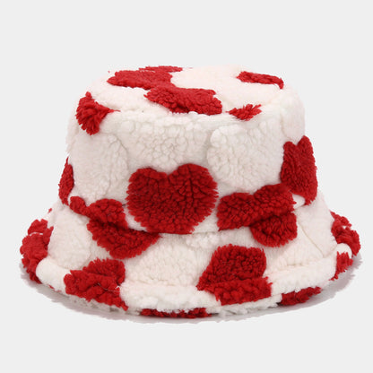 Casual Heart Pattern Soft Fuzzy Winter Bucket Hat