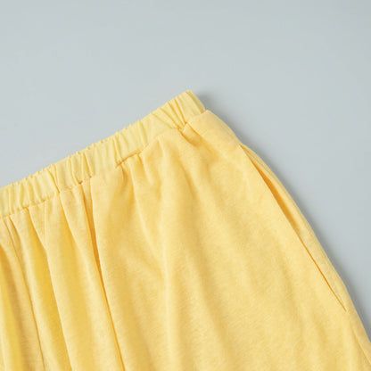 Elegant Solid Color Shawl Lantern Pants Pajamas Set