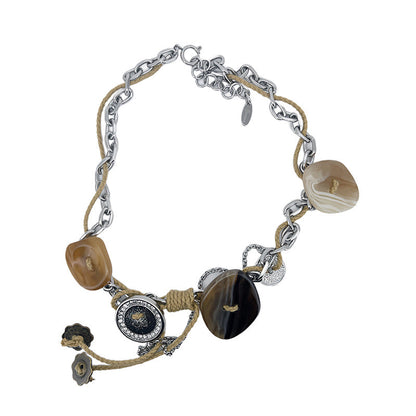 Punk Style Button Braided Rope Tassel Necklace