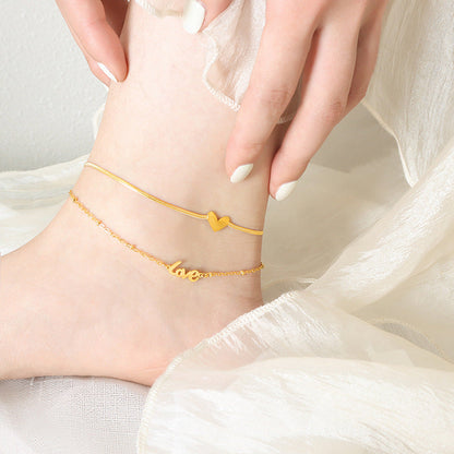Letter Love Pendant Layered Chain Anklet