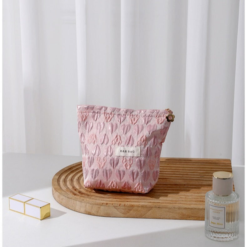Love Jacquard Color Block Portable Cosmetic Bag