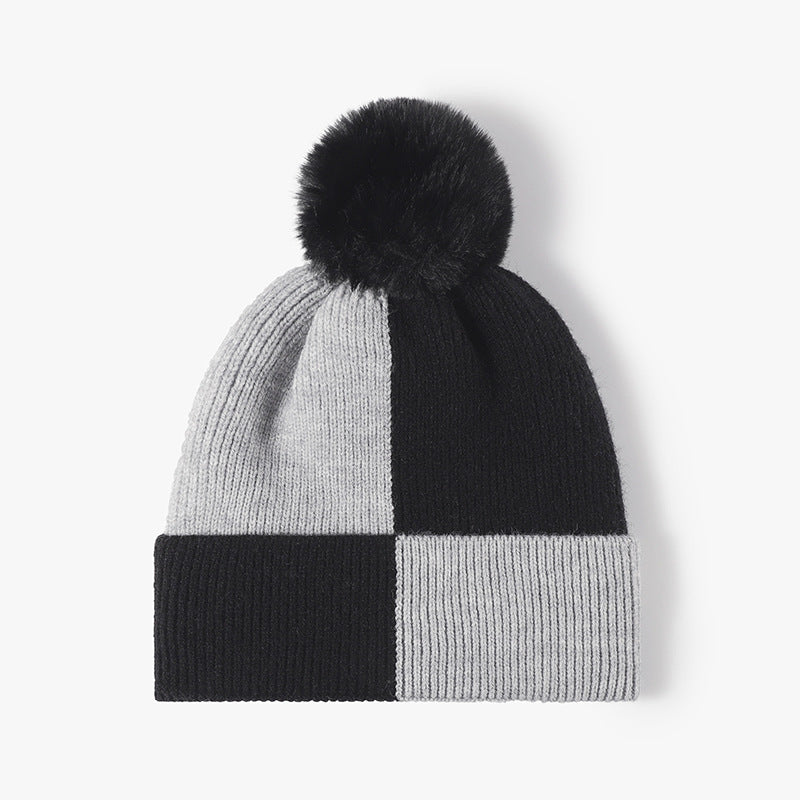 Contrast Color Padded Daily Knit Pom Beanie
