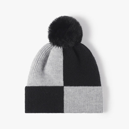 Contrast Color Padded Daily Knit Pom Beanie
