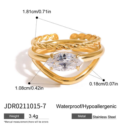 Zircon Layered Adjustable Wide Ring