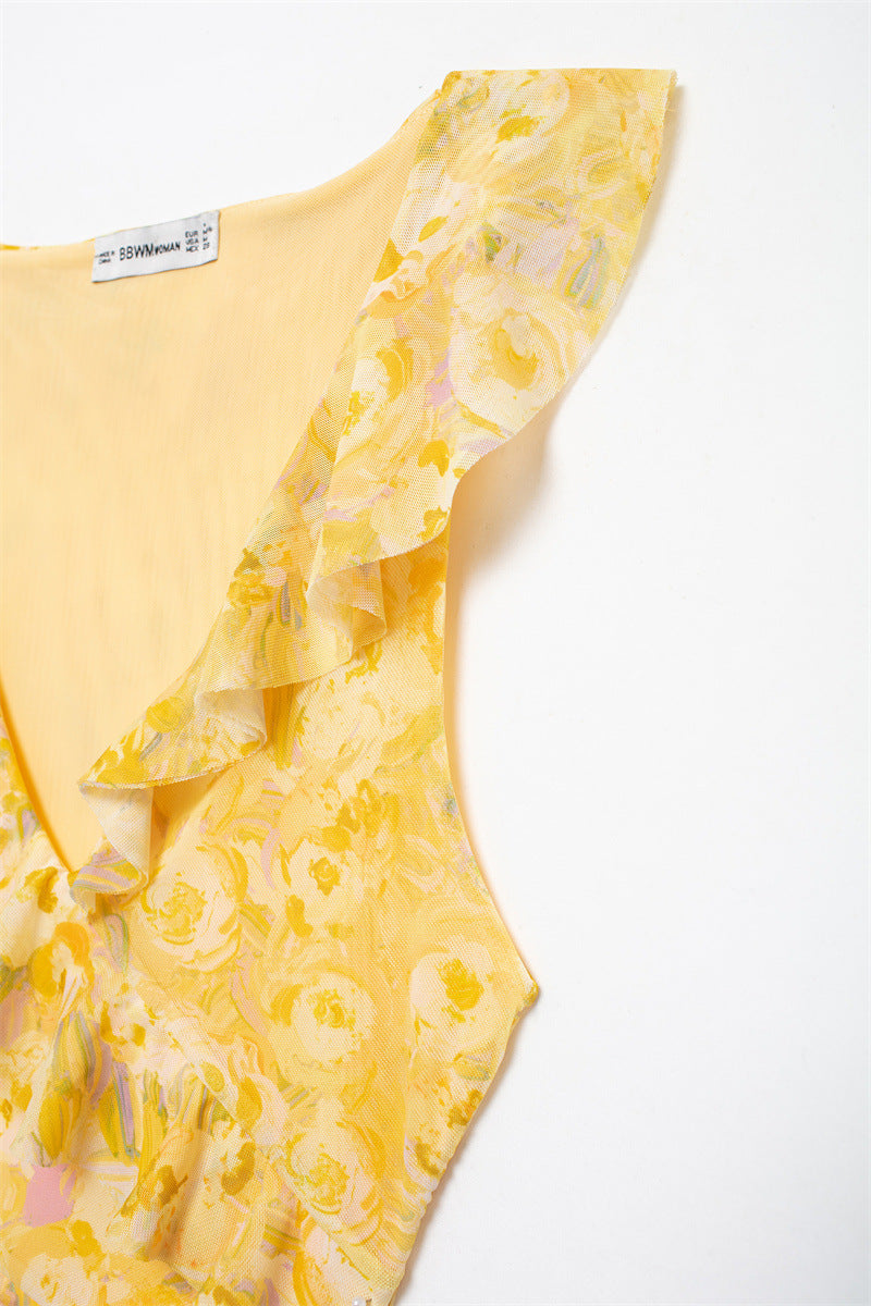 Sweet Pleated Printed Bodycon Mini Dress