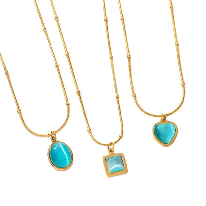 Blue Gemstone Square Necklace