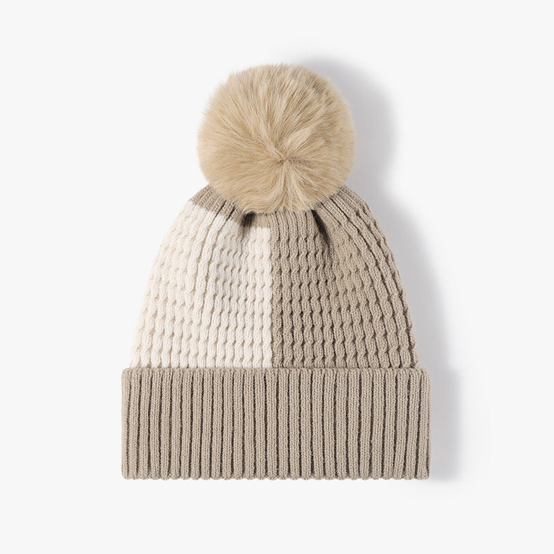 Contrast Color Warm Knit Pom Beanie