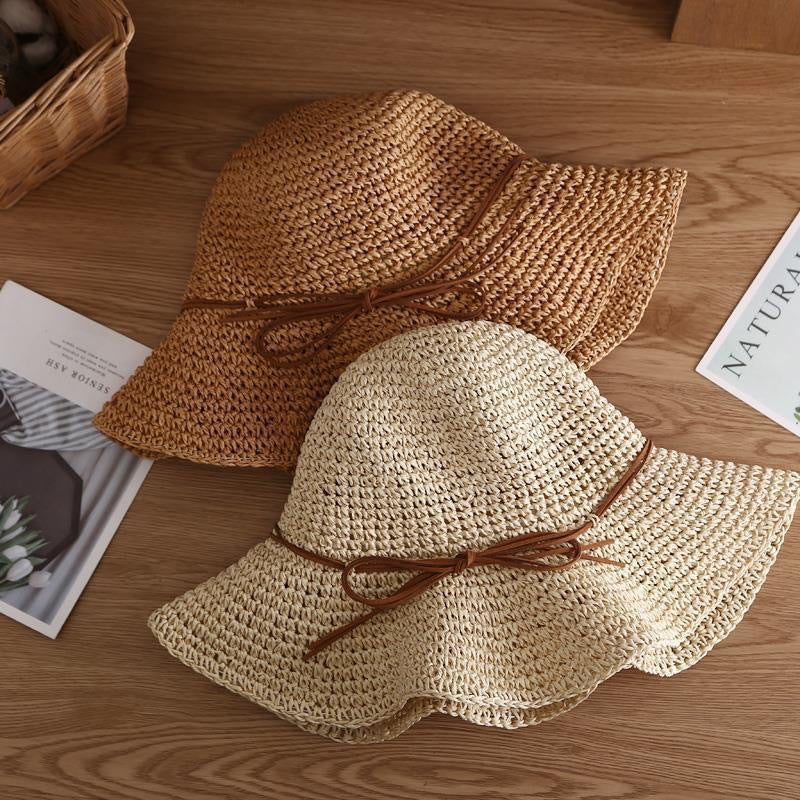 Retro Bow Tie Breathable Straw Fisherman Hat