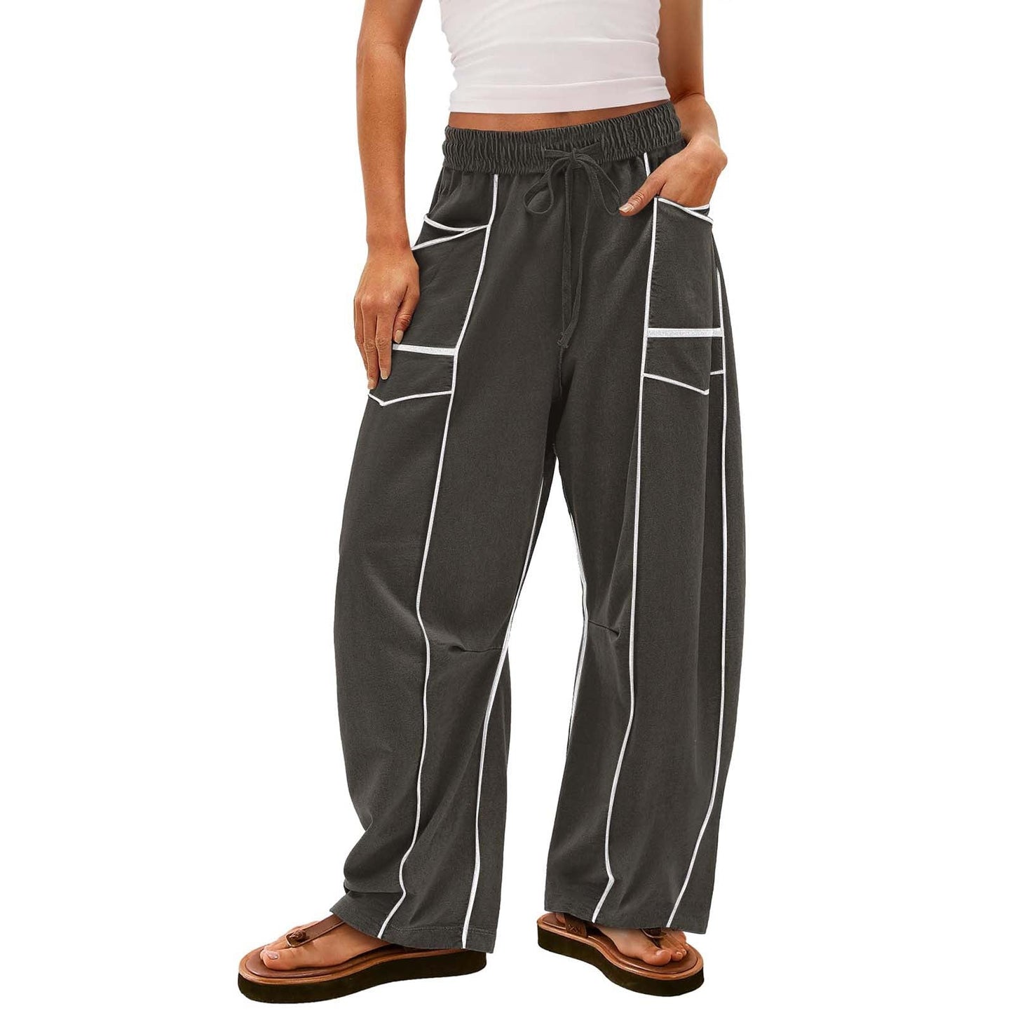 Simple Drawstring Mid-Waist Causal Pants